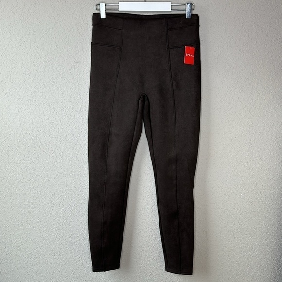 NWT Spanx Faux Suede Leggings Chocolate Brown Size M - Picture 2 of 12